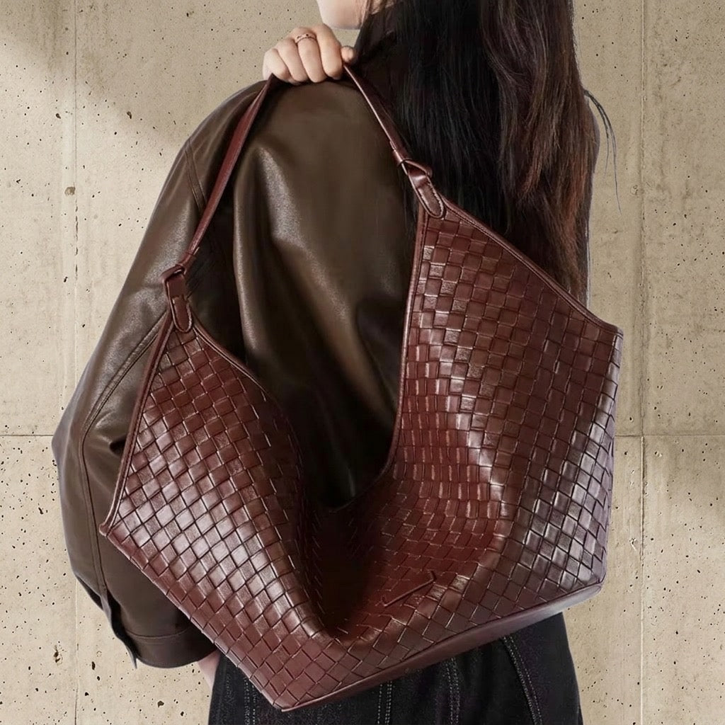 Cocoa Weave Slouch Hobo Bag